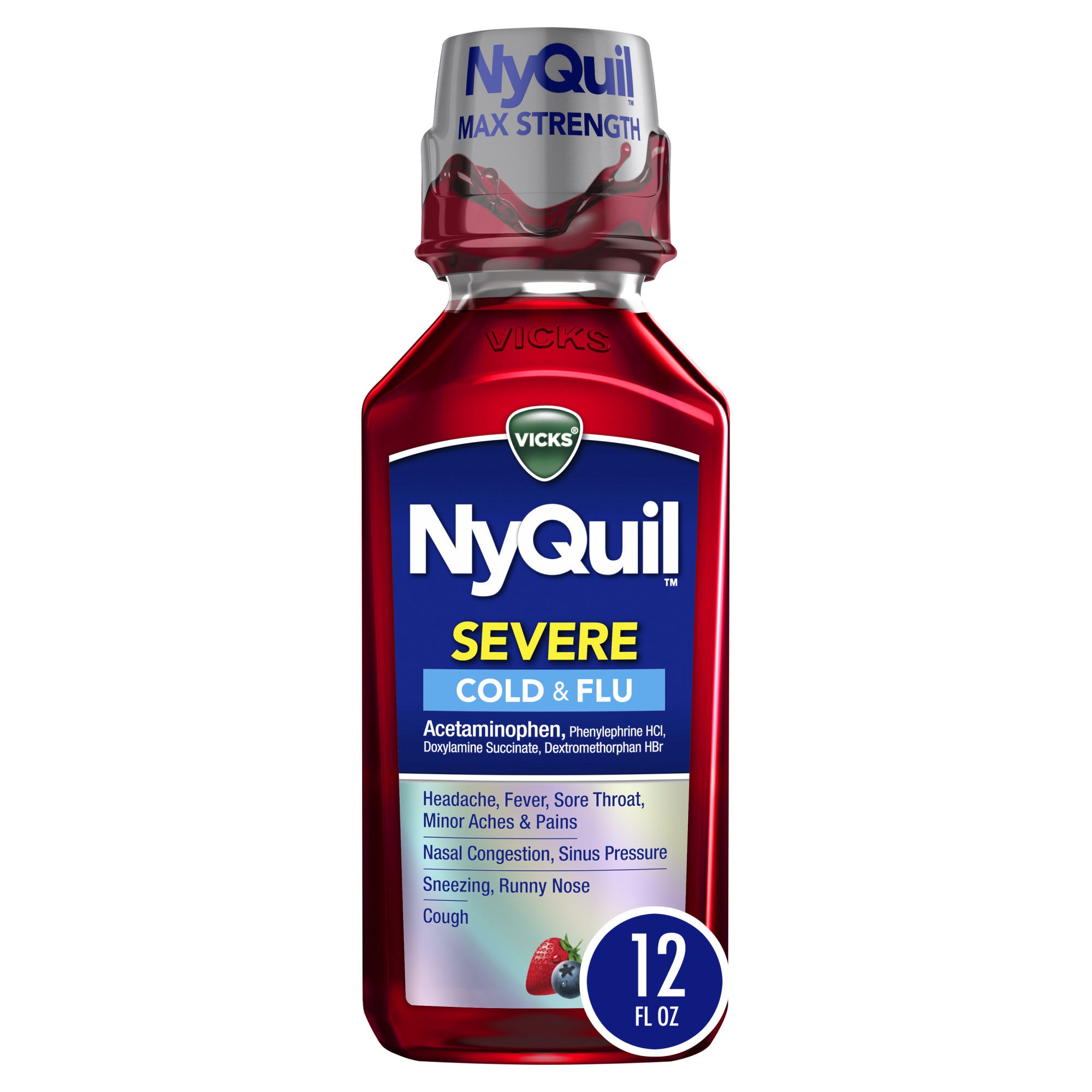 Vicks NyQuil Max Strength Severe Cold & Flu Nighttime Relief 12 Fl Oz