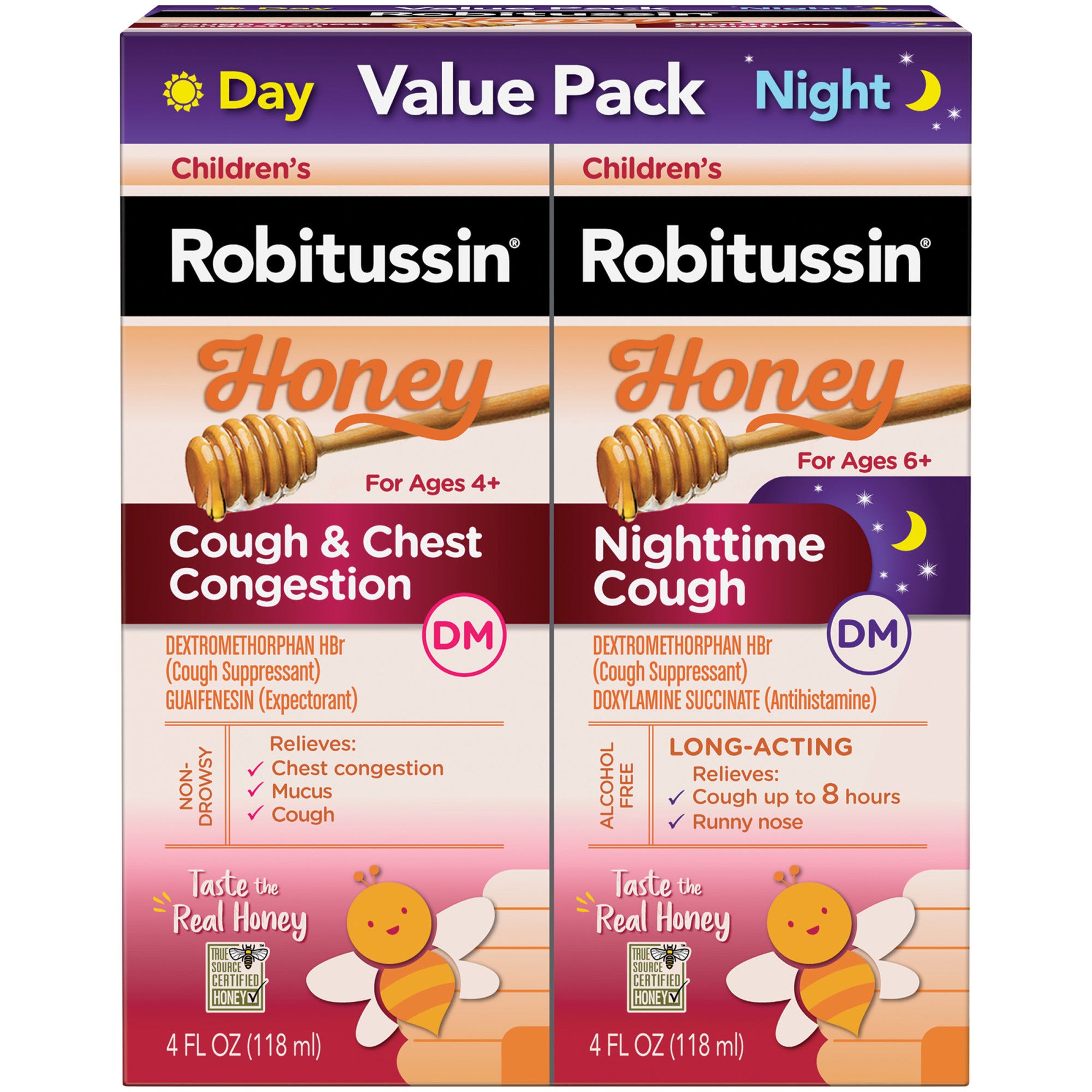 Robitussin Children's Cough & Chest Congestion DM, Day/Night Multipack, Honey, 4 Fl Oz