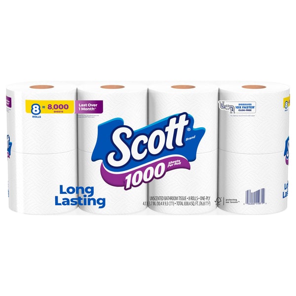 Scott 1000 Sheets Bathroom Tissue Toilet Paper 8 Rolls
