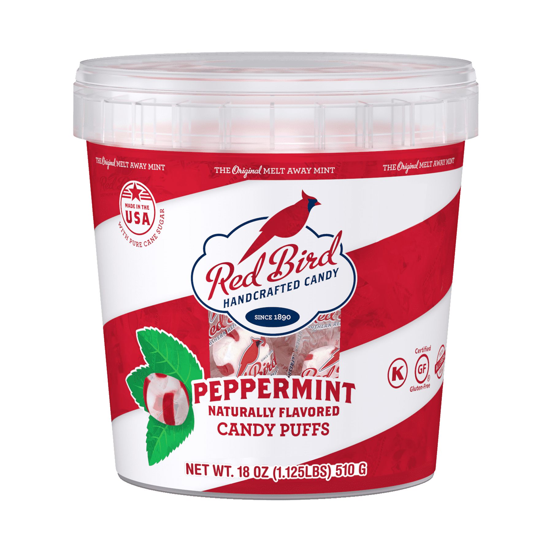 Red Bird Soft Peppermint Candy Puffs 60 Oz Tub w/Handle