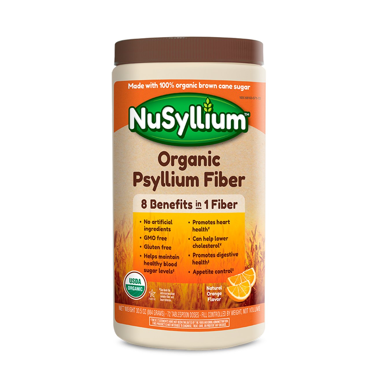 NuSyllium Organic Psyllium Fiber Natural Orange Flavor 30.5 Oz