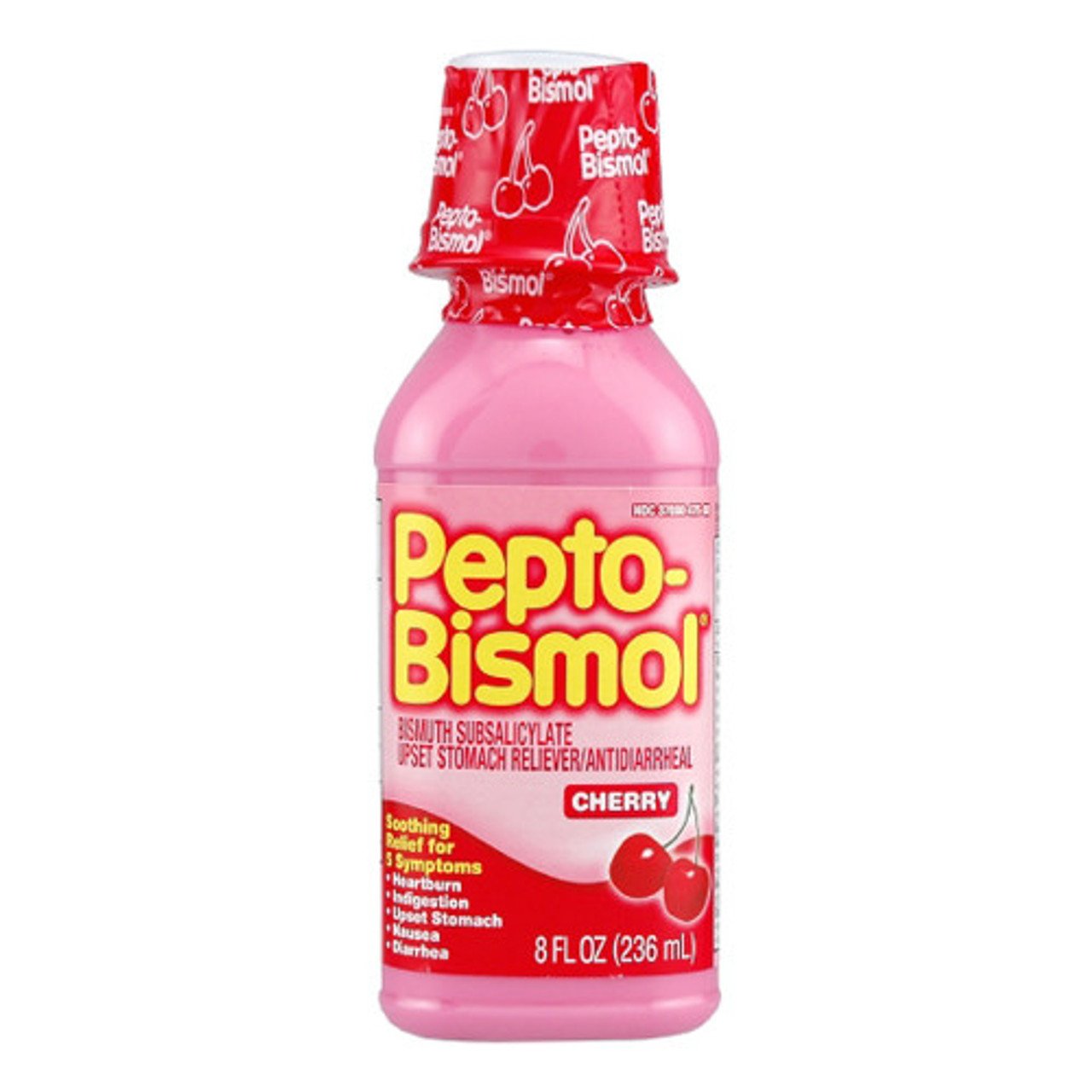 Pepto Bismol Upset Stomach Reliever/Antidiarrheal, 5 Symptom Relief, Cherry 8 Fl Oz