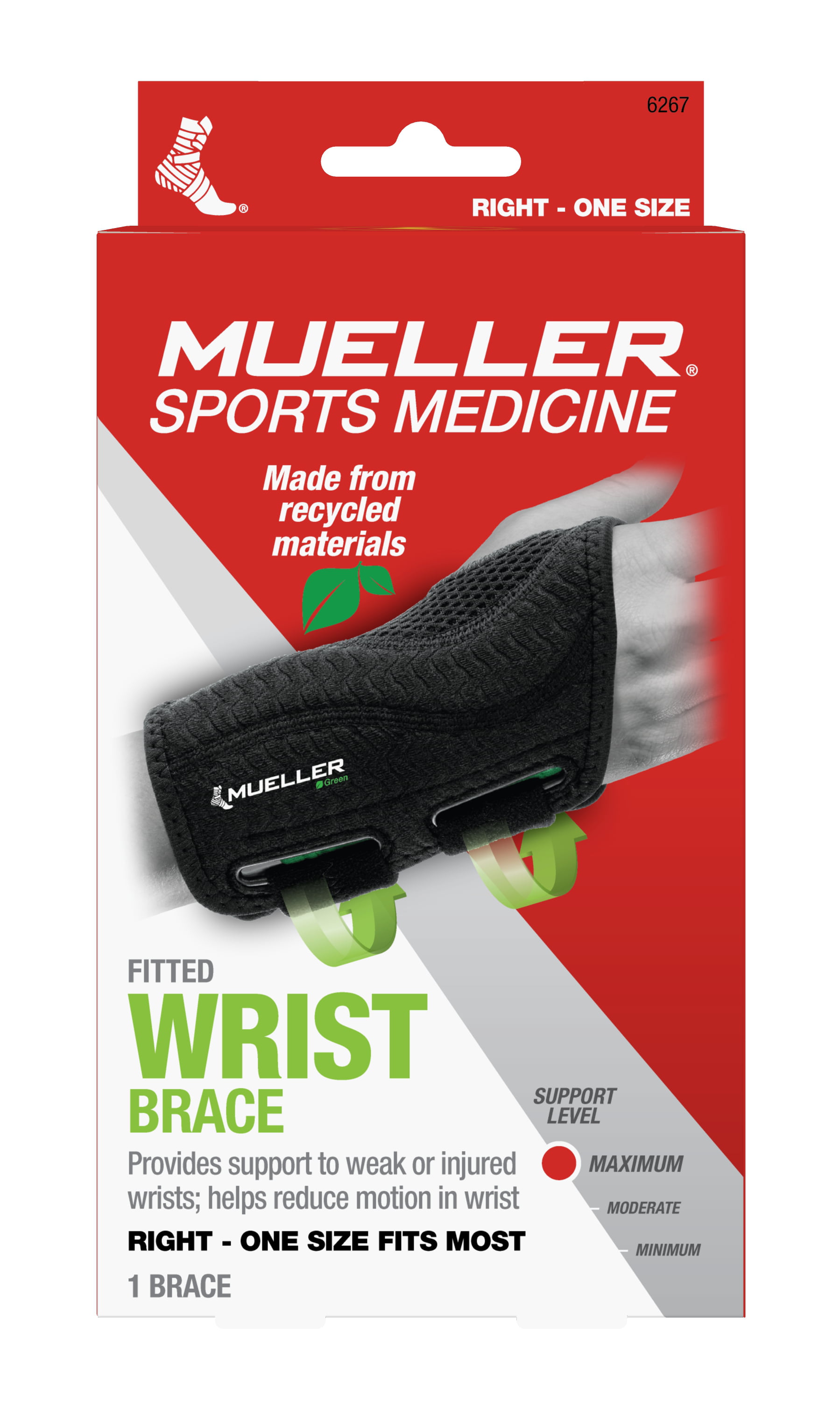 Mueller Green Fitted Wrist Brace, Right, One Size Fits Most