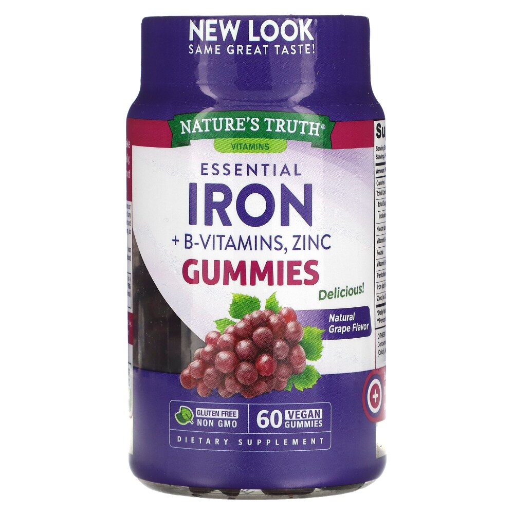 Nature's Truth Essential Iron + B-Vitamins & Zinc Vegan Gummies - Natural Grape Flavor 60ct