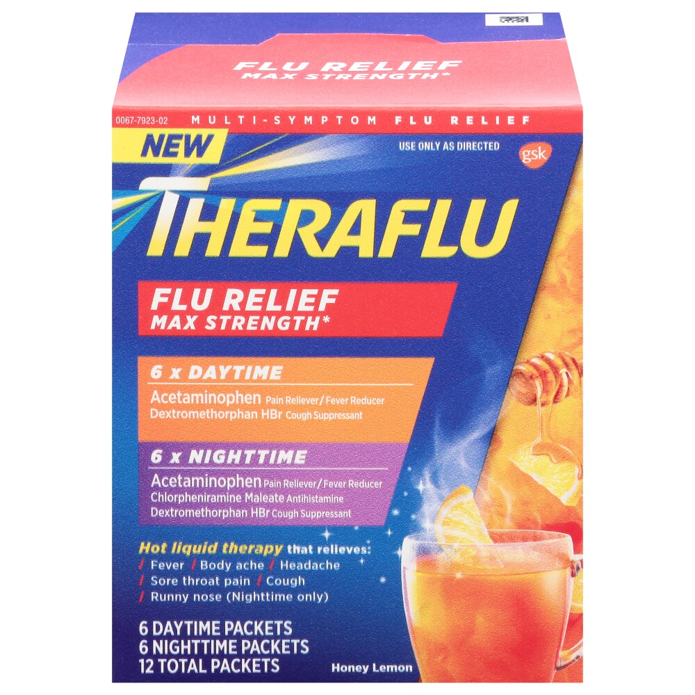 Theraflu Relief Multi Symptom, Max Strength, Honey Lemon 12 Count Packet
