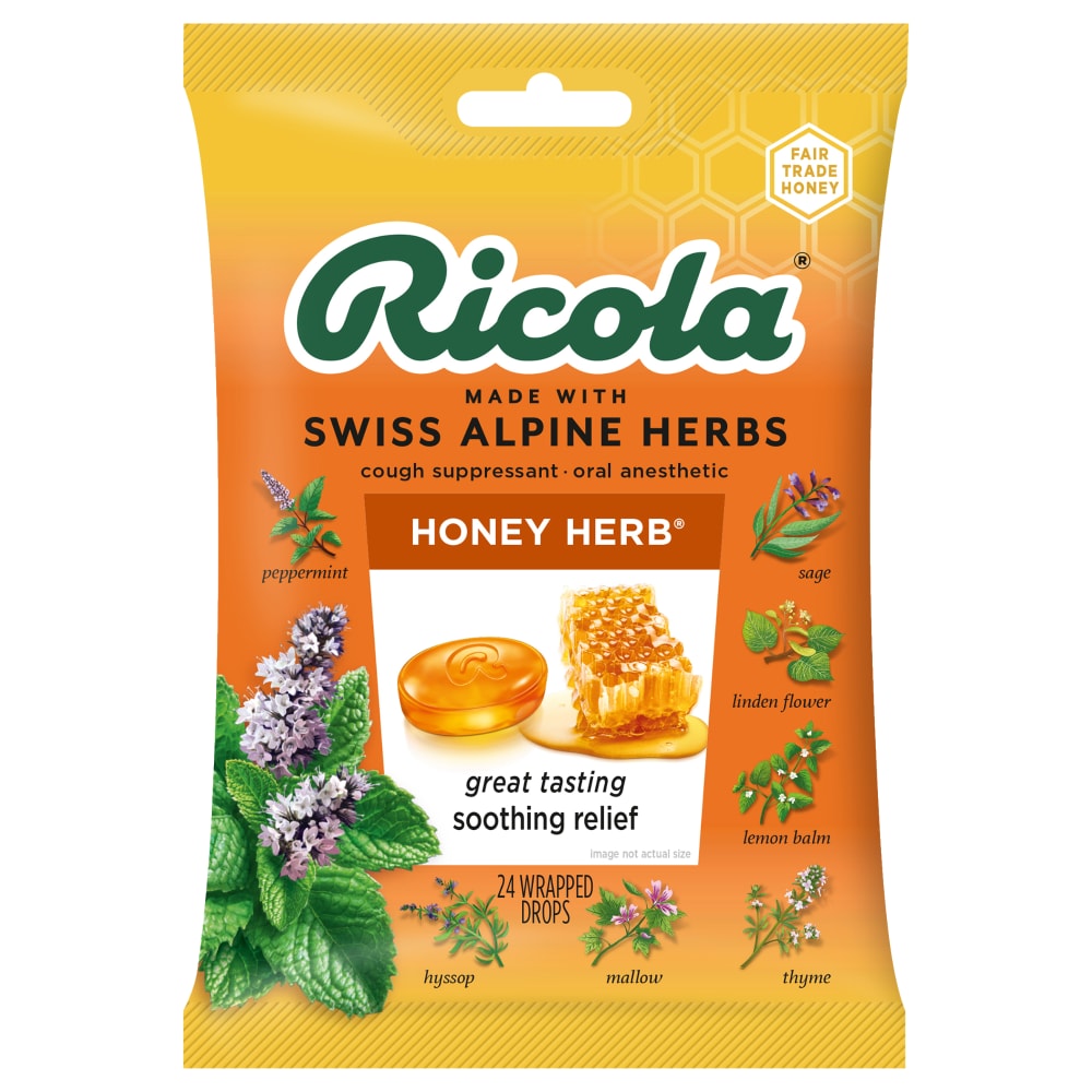 Ricola Honey Herb Herbal Cough Suppressant Throat Drops, 24ct Bag