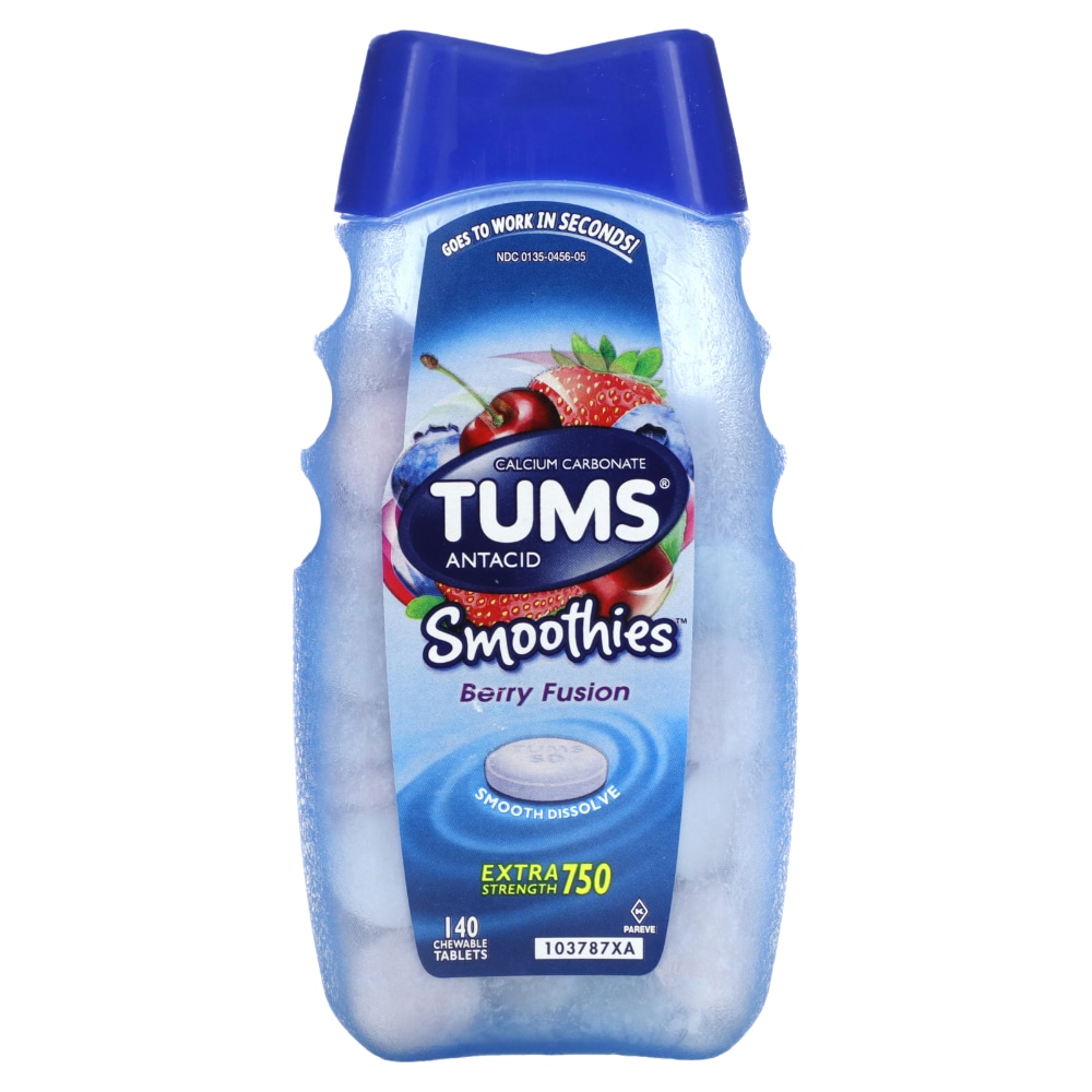 Tums Extra Strength Antacid, Smoothies, Berry Fusion, 140 Chewable Tablets