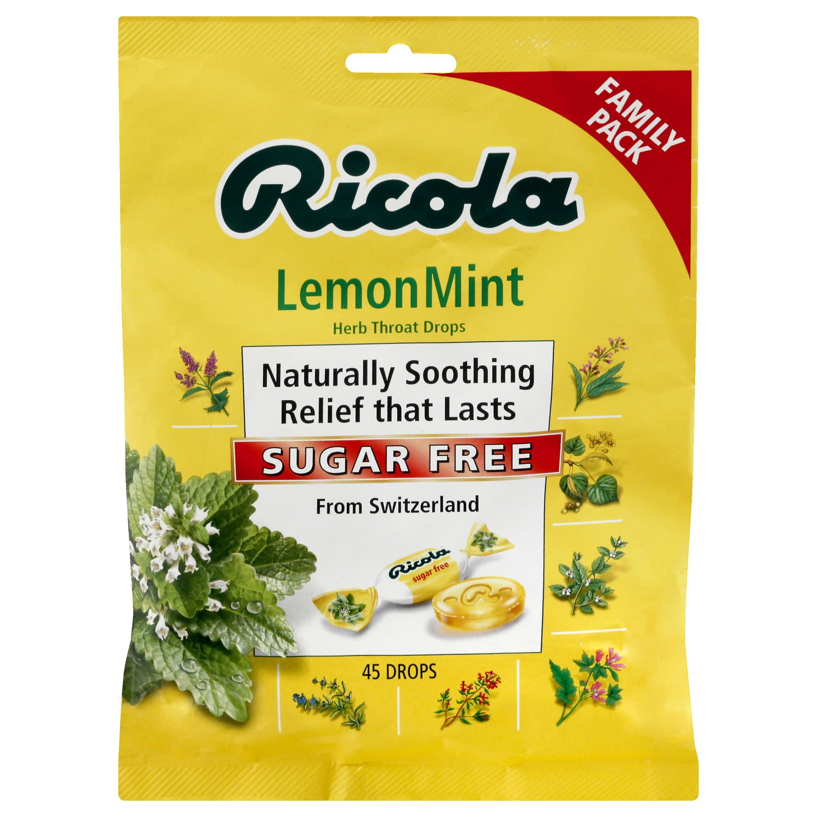 Ricola Herb Throat Drops, Sugar Free, Lemon Mint, Family Pack