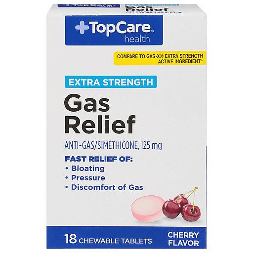 TopCare Extra Strength Gas Relief Chewable Tablets Cherry 125 mg 18 ct