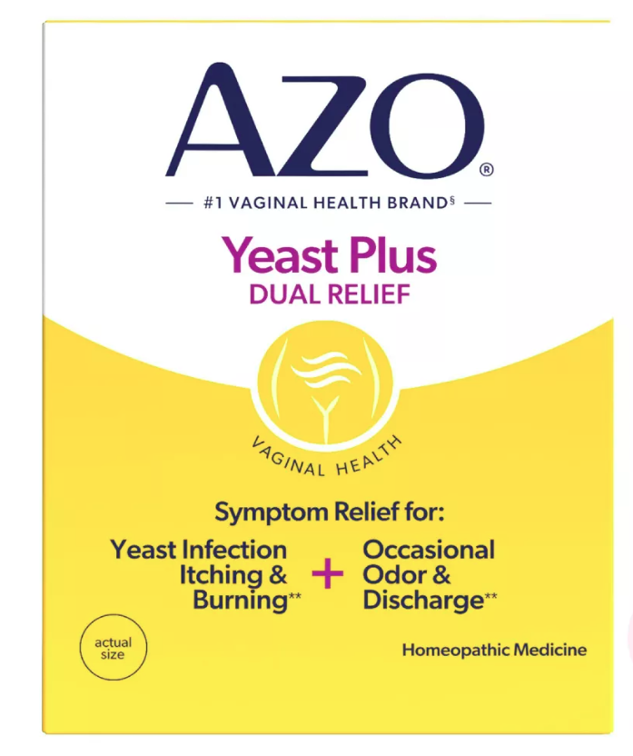 AZO Yeast Plus Dual Relief Homeopathic Tablets, Vaginal & Yeast Infection Symptom Relief, 60 Count