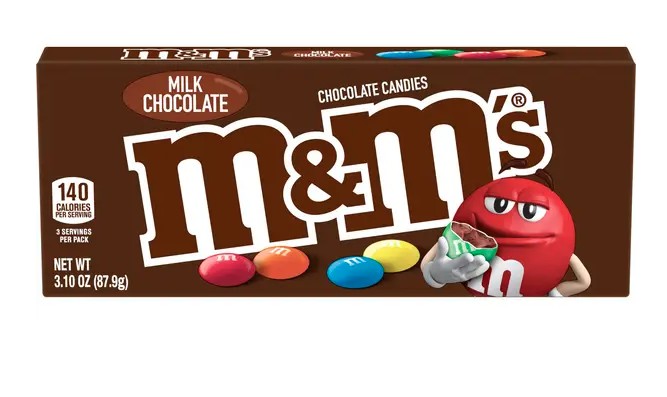 M&M's Candy Milk Chocolate Theater Box Candies 3.1Oz