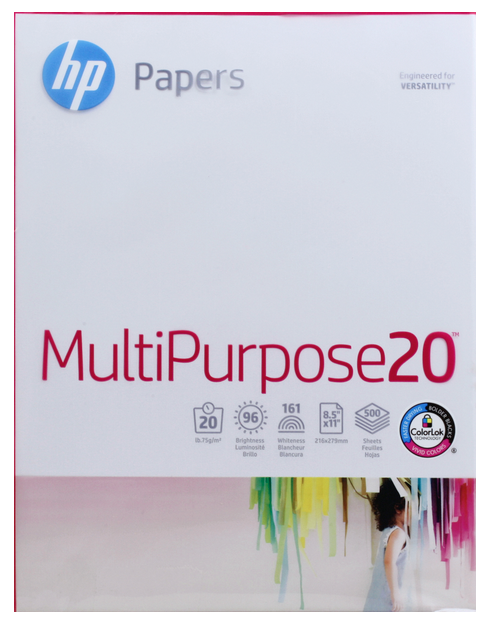 HP Multipurpose Printer Paper, 8.5 x 11 in, 20 lb, 96 Bright, 500 Sheets