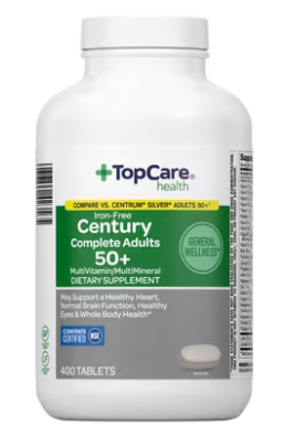 TopCare Health Complete Adults 50+ Century Iron‑Free Multivitamin/Multimineral – 400 Tablets