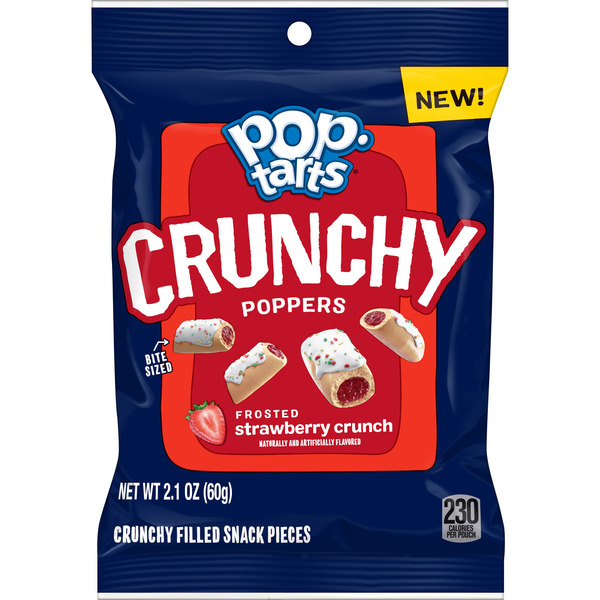 Pop-Tarts Crunchy Poppers Frosted Strawberry Crunch Crunchy Filled Snack Pieces, Kids Snacks, 2.1 oz